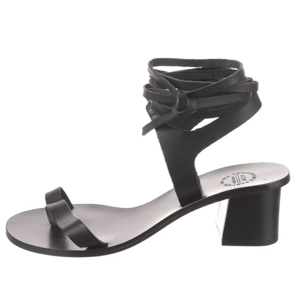 ATP Atelier Shoes - ATP Atelier Black Leather Ankle Wrap Sandals